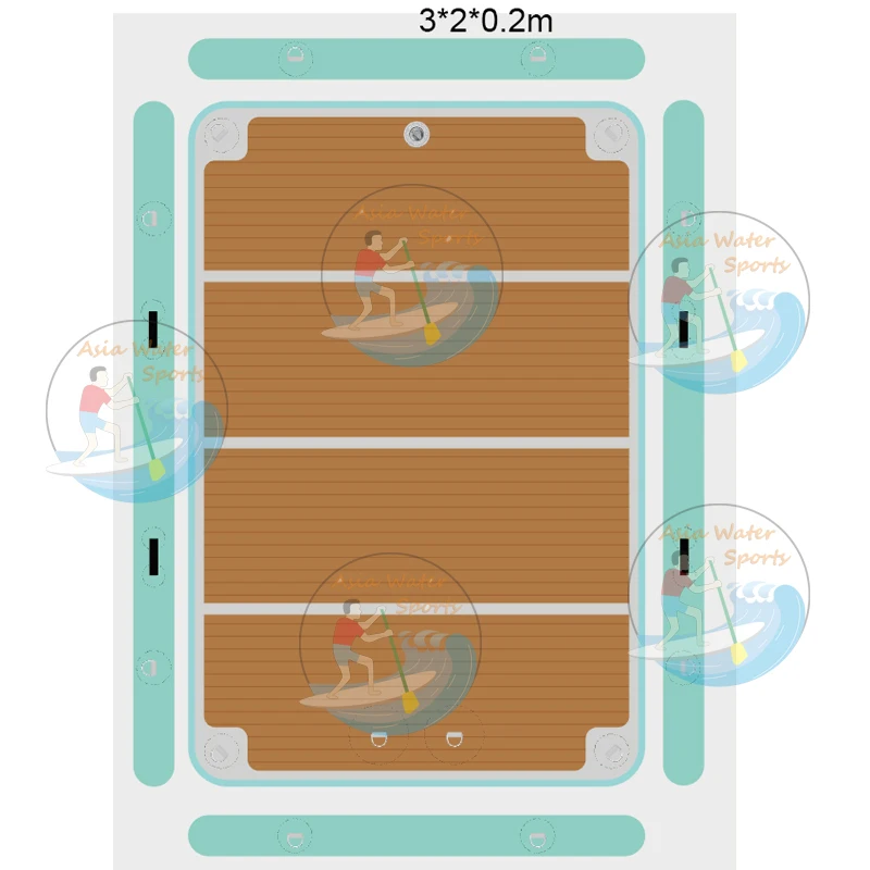 Non slip teak EVA dock floats inflatable water play swimming yacht boating island equipment floating dock platform
