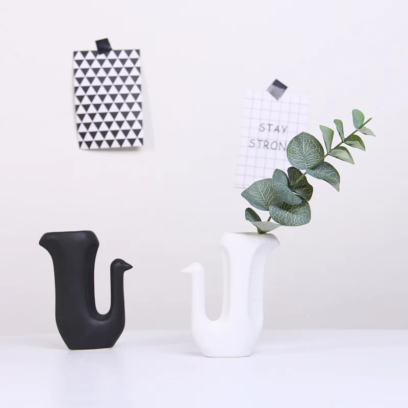 Creative Ceramic Home furnishing decoration Mini black and white cute ornaments desktop ins photo props animal figurines