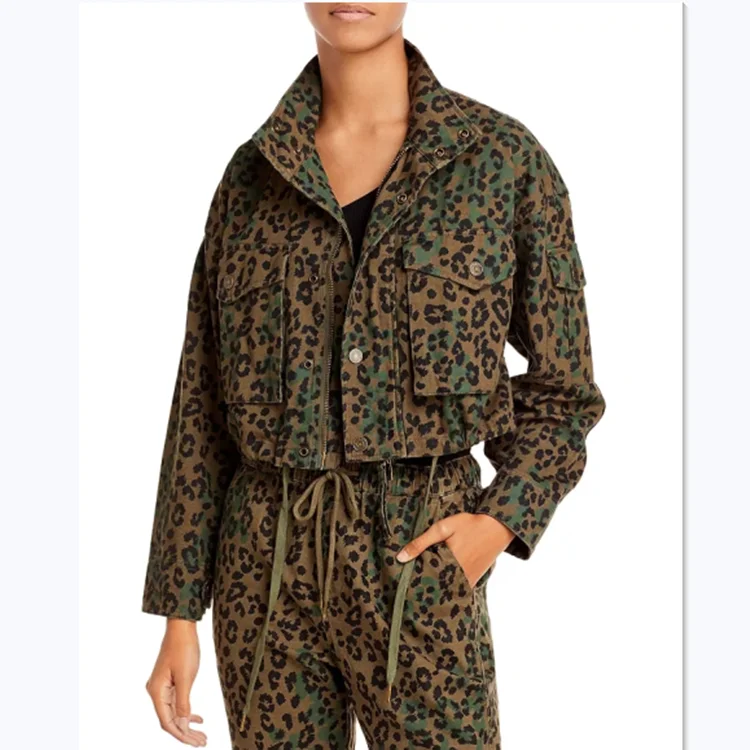 
New fashion design fall plus size jaguar print stand collar cropped jacket for women 