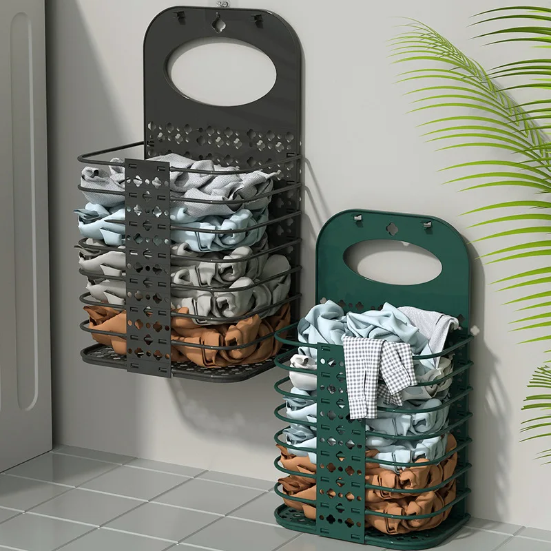 Wholesale Wall Hung Dirty Clothes Storage Basket Laundry Basket Bathroom Clothes Foldable Dirty Clothes Basket Plastic Hangers