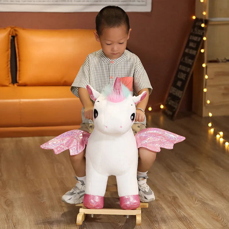 Mountable Wooden Children Ride on Toy Rocking Horse with Music Box
