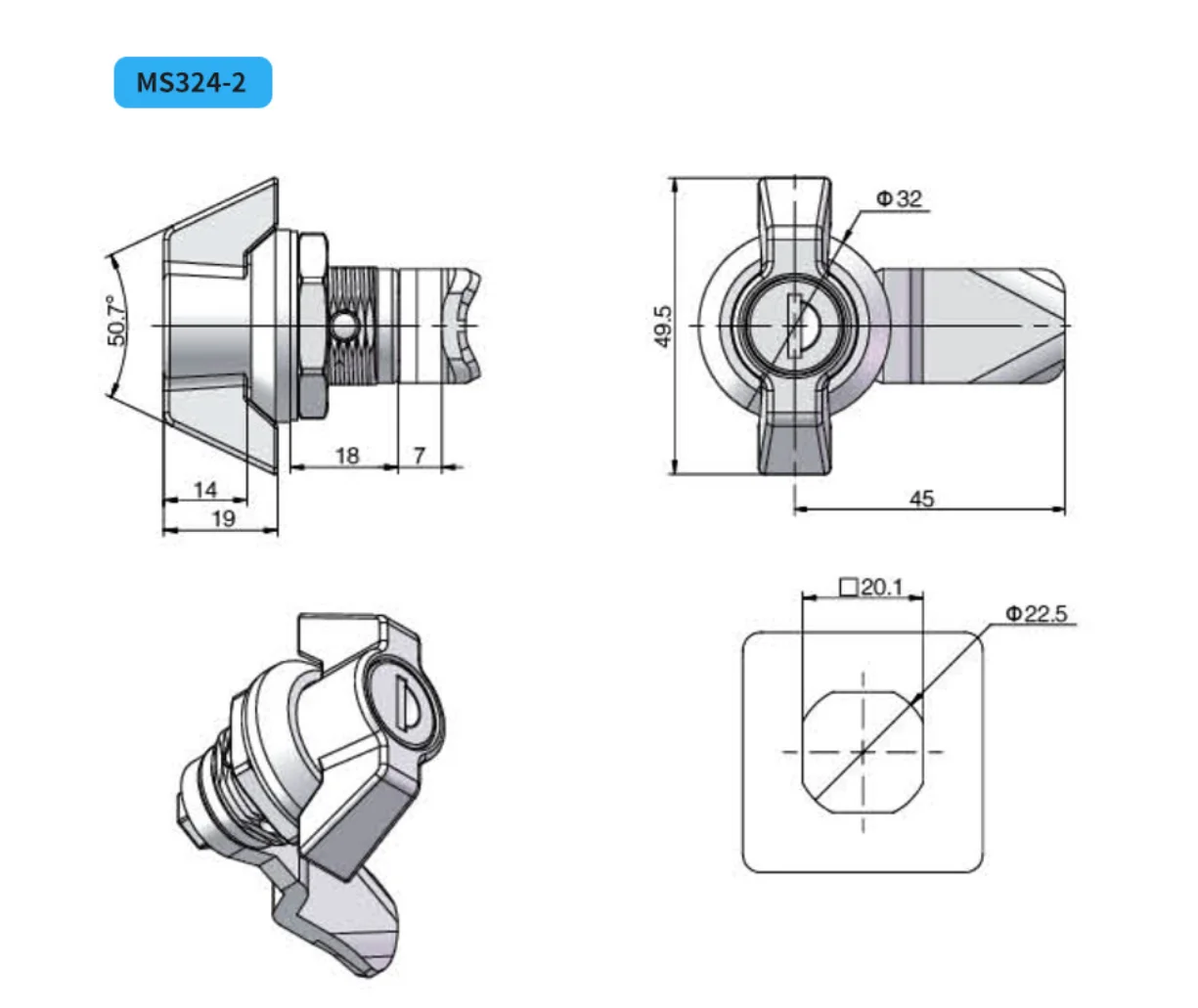 Hot sale MS324 T type handle mechanical lock with one word handle and key hole door lock