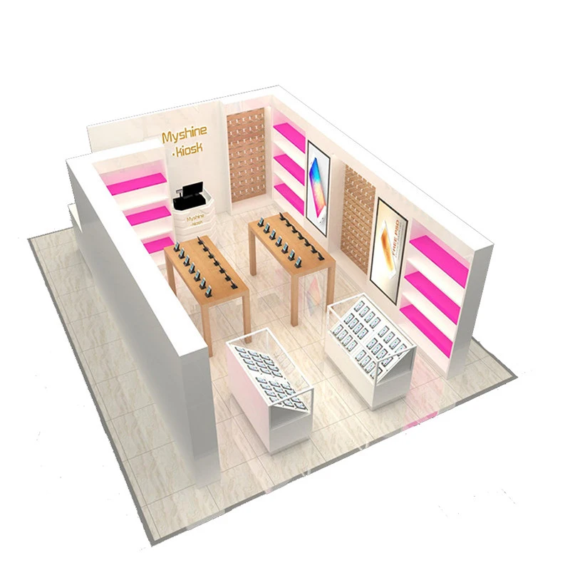 Popular Cellphone Accessories Kiosk mobile phone Display Showcase electronic shop interior design for Sale