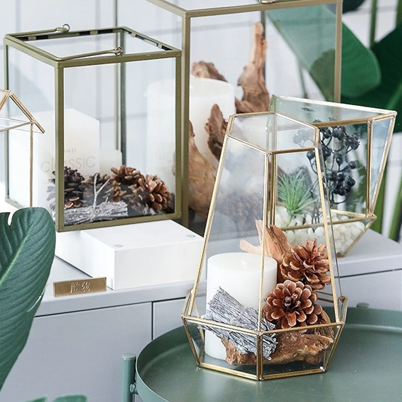 Glass Terrarium Container Plant Terrariums Gold Black Geometric Terrarium for Succulent Cacti Fern Flower