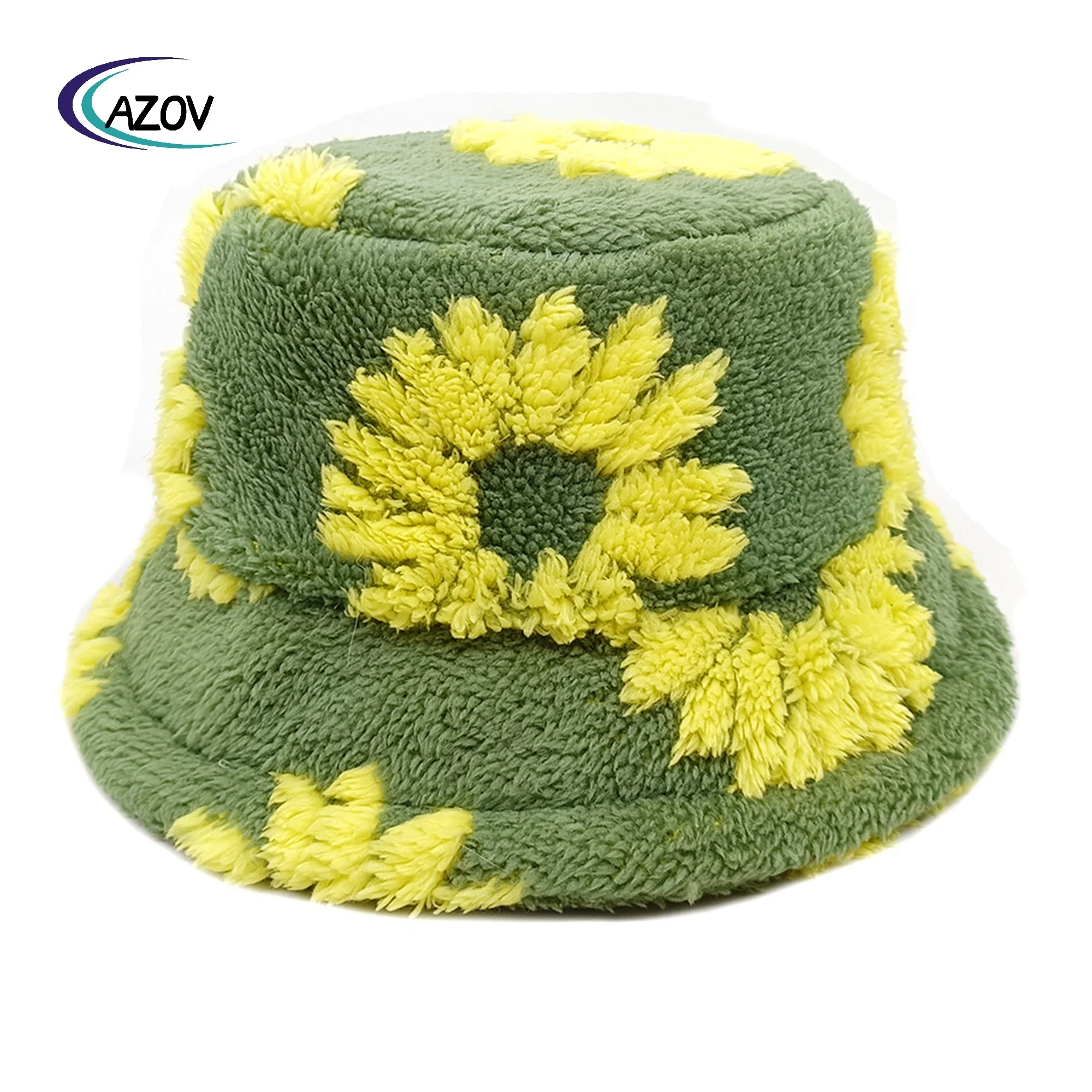 Winter New Sunflower Flower Bucket Hat 2024 Female Teddy Plush Bucket Hat Plush Outdoor Keep Warm Beanie Hat