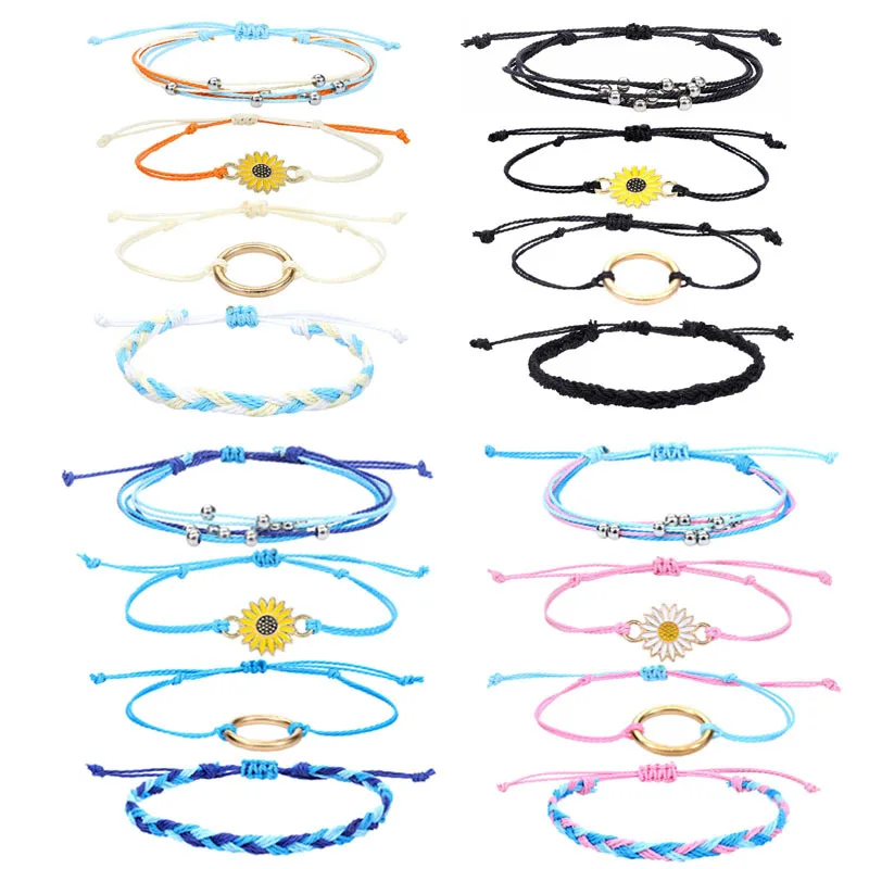 Europe and the United States popular seaside surf waterproof wax line hand-woven sunflower bracelet girl friendship hand rope
