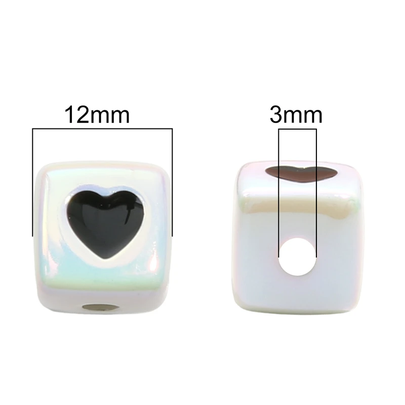 Factory Wholesale 12mm Cute Square Acrylic Colorful Heart Beads Loose UV Cube Beaded For DIY Jewelry Bracelet Phone Chain Making