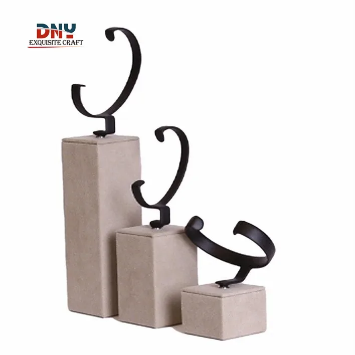 Factory wholesale elegant wooden microfiber watch display stand 3 a set for showing the beauty of watch itself