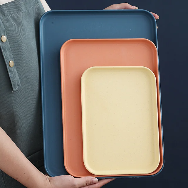Food Preservation Trays Customize Logo Support Wholesale Rectangular Wheat Straw Luxury Tray