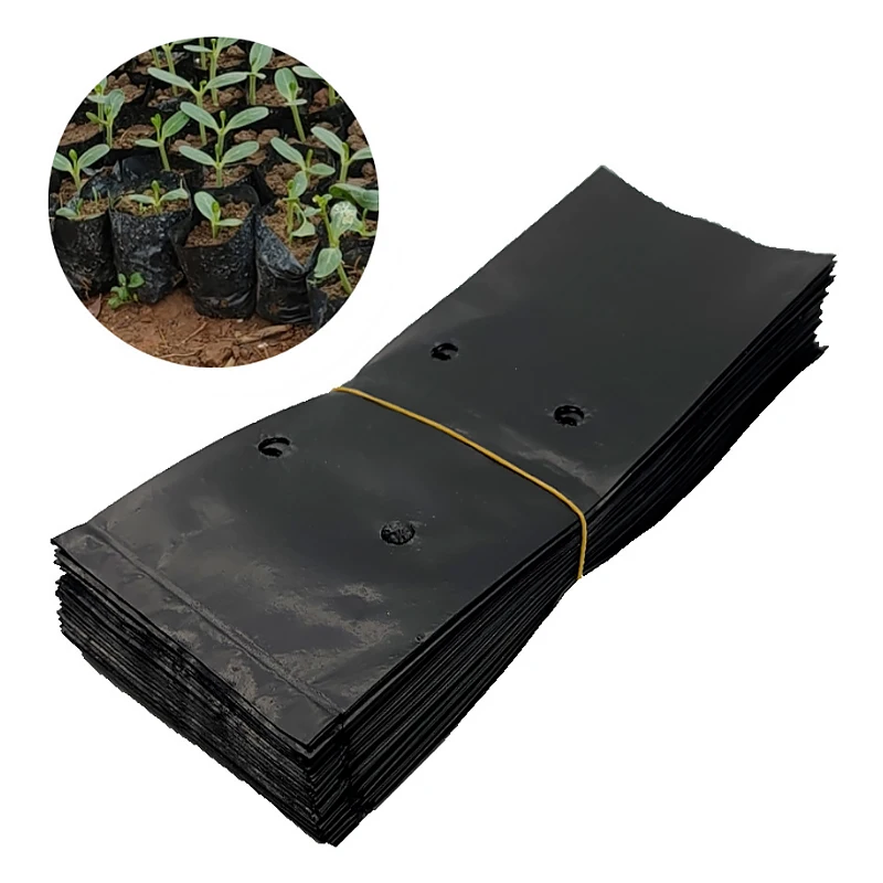 JIJID 100PCS Uv Resistance Pe Polyethylene Black Heavy Duty Plastic Plant Nursery Bag Plastic grow bags for plants