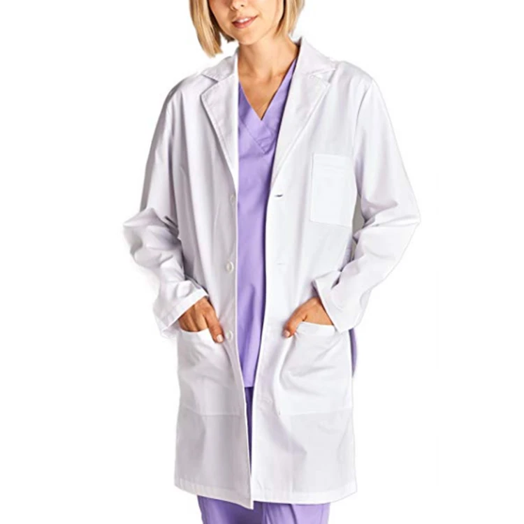 Cotton polyester hospital unisex white doctor nurse uniform dress smock medical surgical lab coat with pockets