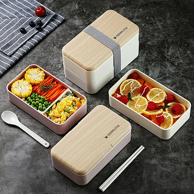 Multi-functional Creative Microwave Lunch Box Japanese Wood Bento Box 2 Layer Container Storage Portable Kitchen Durable Lunch