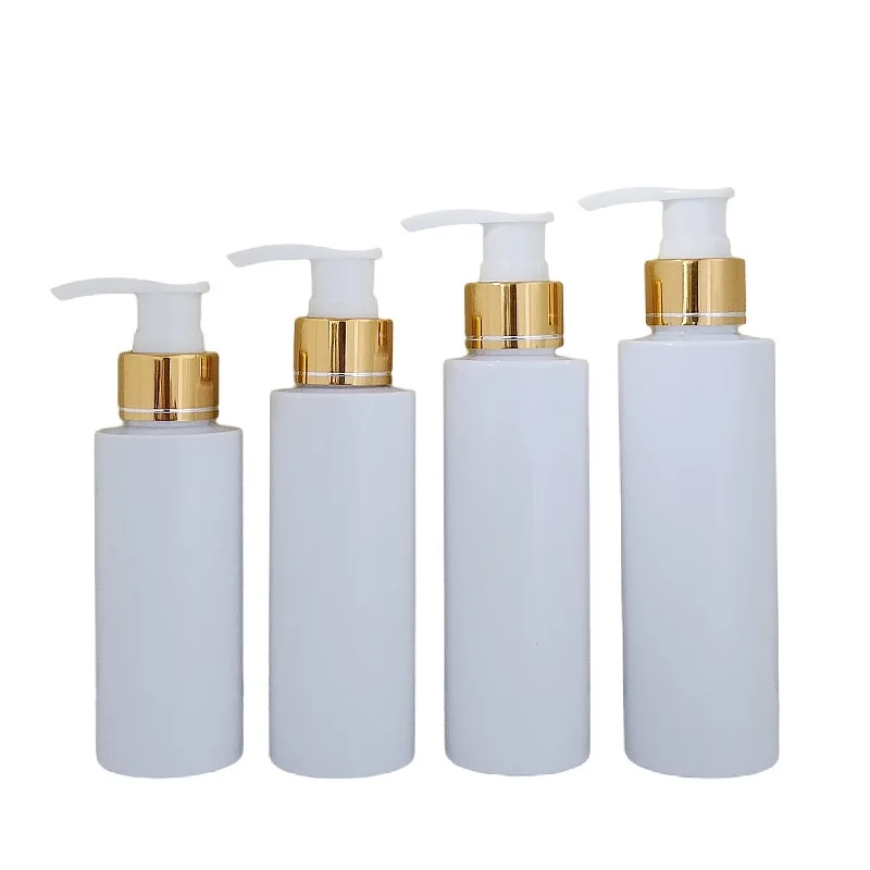 Empty White Plastic Bottles with Gold Pump for Shampoo Lotion Shower Gel Essential Oil 80ml 100ml 120ml 200ml 250ml 300ml 500ml