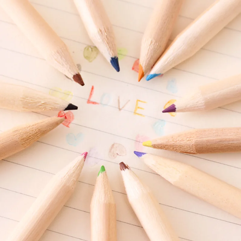 Pencil Manufacturer Cartoon bear 12 Colored Pencils With Topper Sharpener,Tube Packing Colorful Wooden Pencil Cheap Price