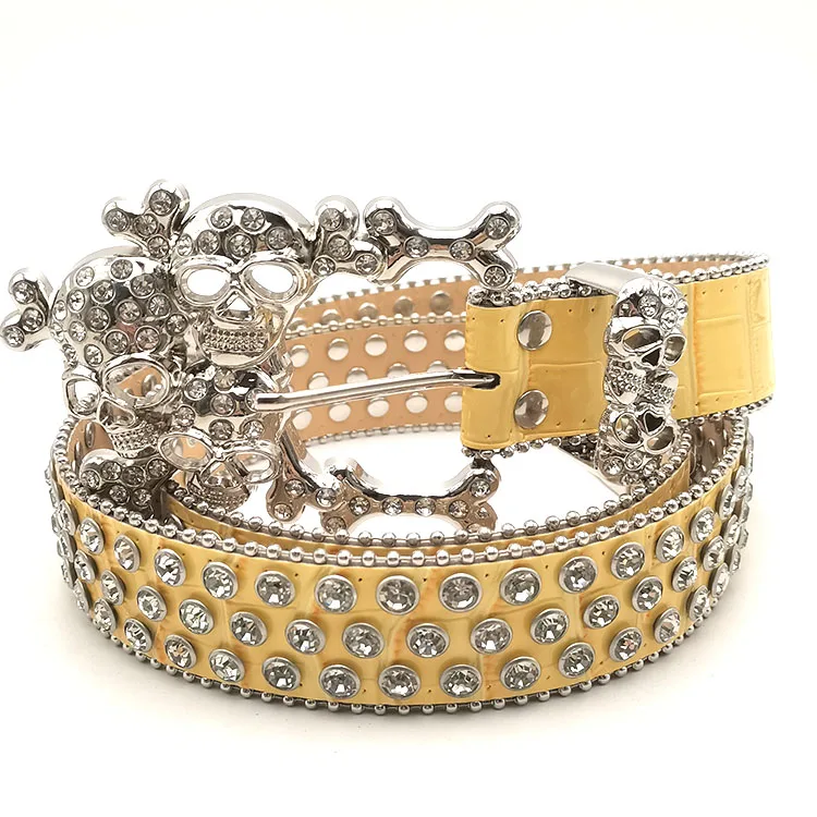 Luxury Western Leather Belts Sparkle Shining Diamond Cowgirl Cowboy Studded Belts