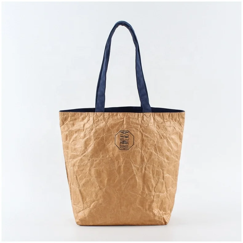 Custom washable zipper tyvek Dupont Kraft paper shopping tote bag