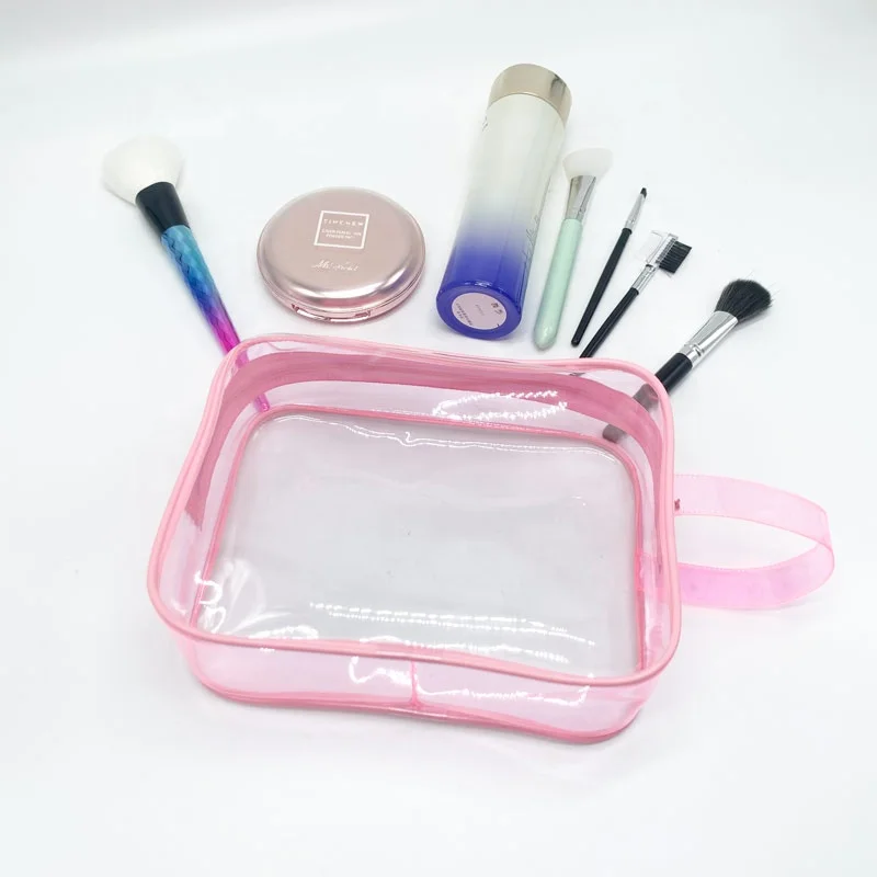 Wholesale Women Waterproof Washing And Storage Pink PVC Clutch Cosmetic Travel Makeup Zipper Bag
