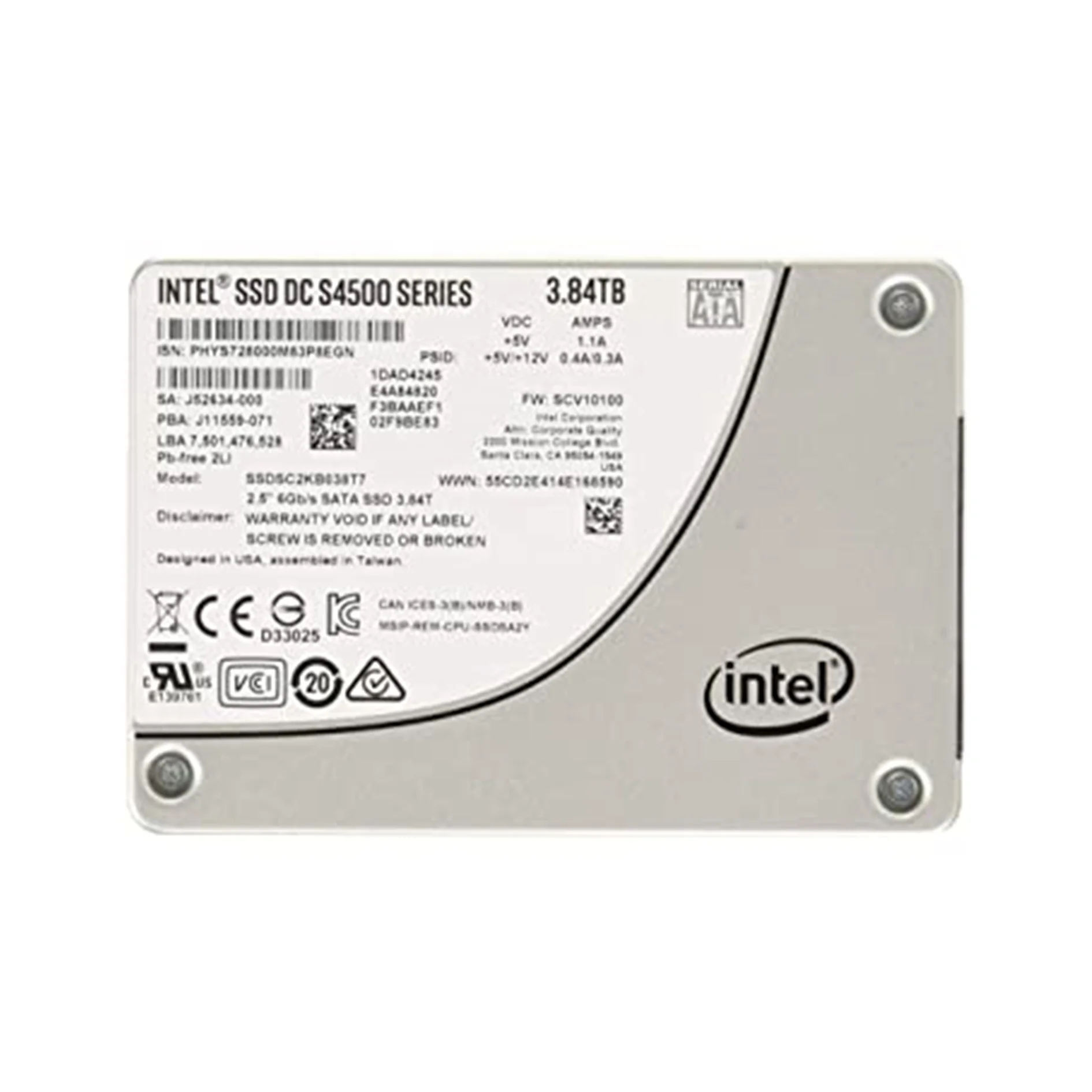 SSDSC2KB038T701 DC S4500 3.80TB SATA 6Gbps SSD Solid State Drive For Server