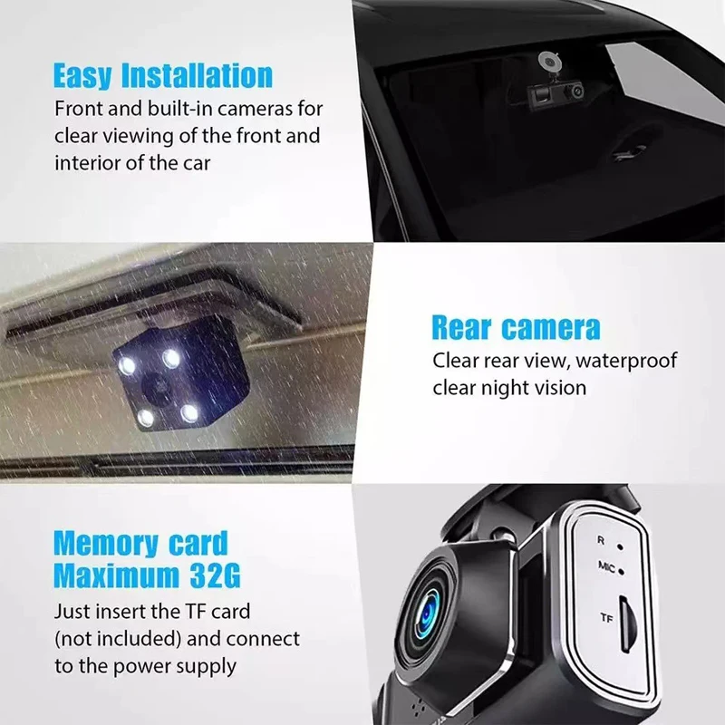 1080P Video Recorder Rear View Camera for Vehicle Black Box 3 Channel Car DVR WiFi Control Camera for Vehicle Dash Cam for Cars