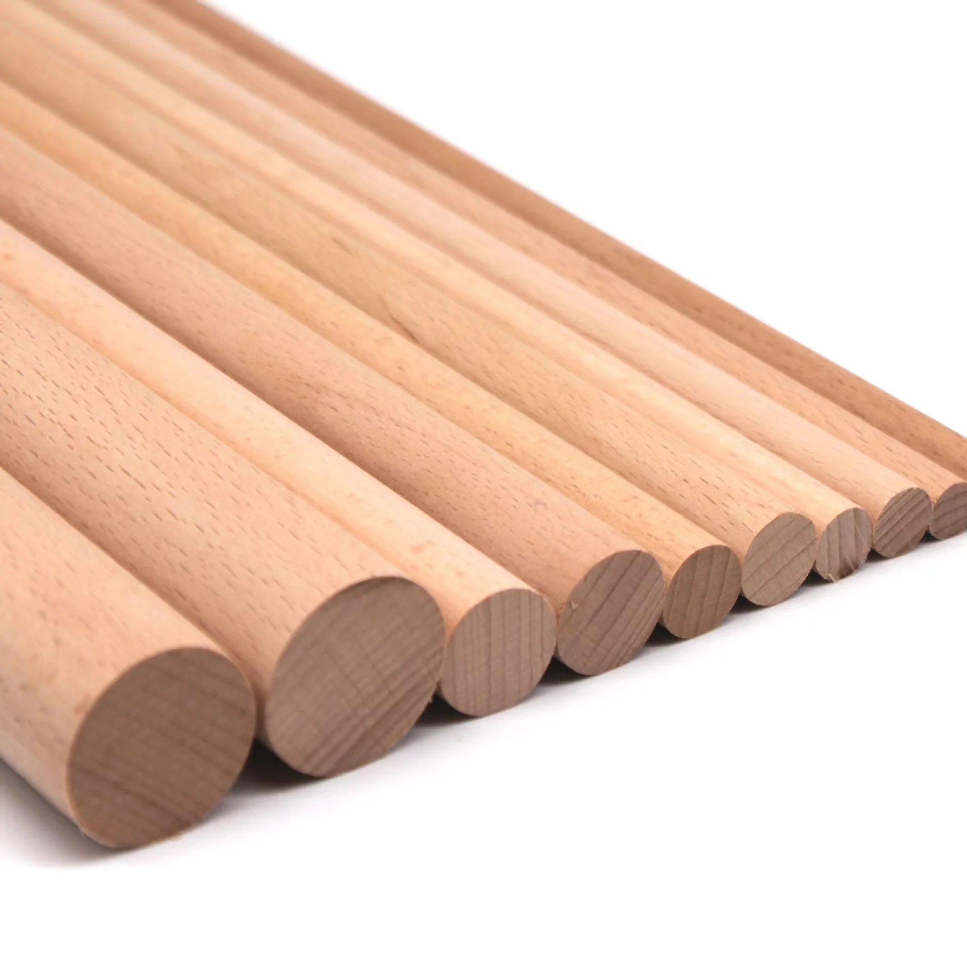 wholesale free sample furniture support variety sizes beech wooden stick threaded rods pins wood dowels