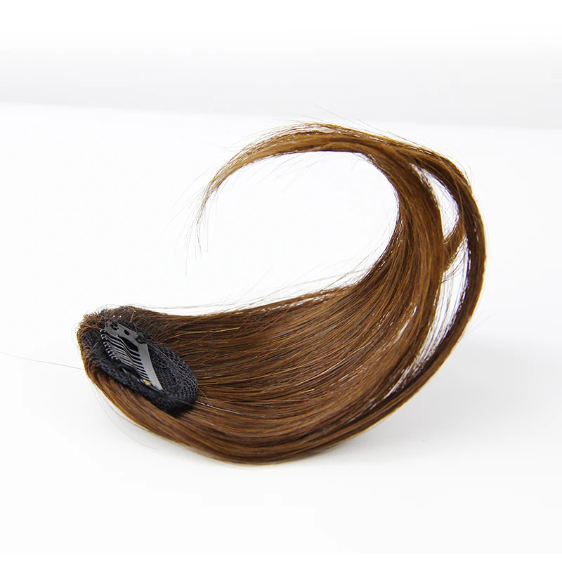 
Factory direct bangs double sideburns wig girl deep wave lace front human hair wigs cheap price Dark brown Fringes hair 