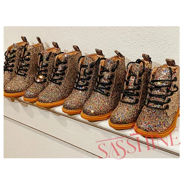 Top Selling Spring  Sparkle Martin Boots Girls Glitter Bling Bling Snow Boots for Kids Cowgirl Fashion Boots