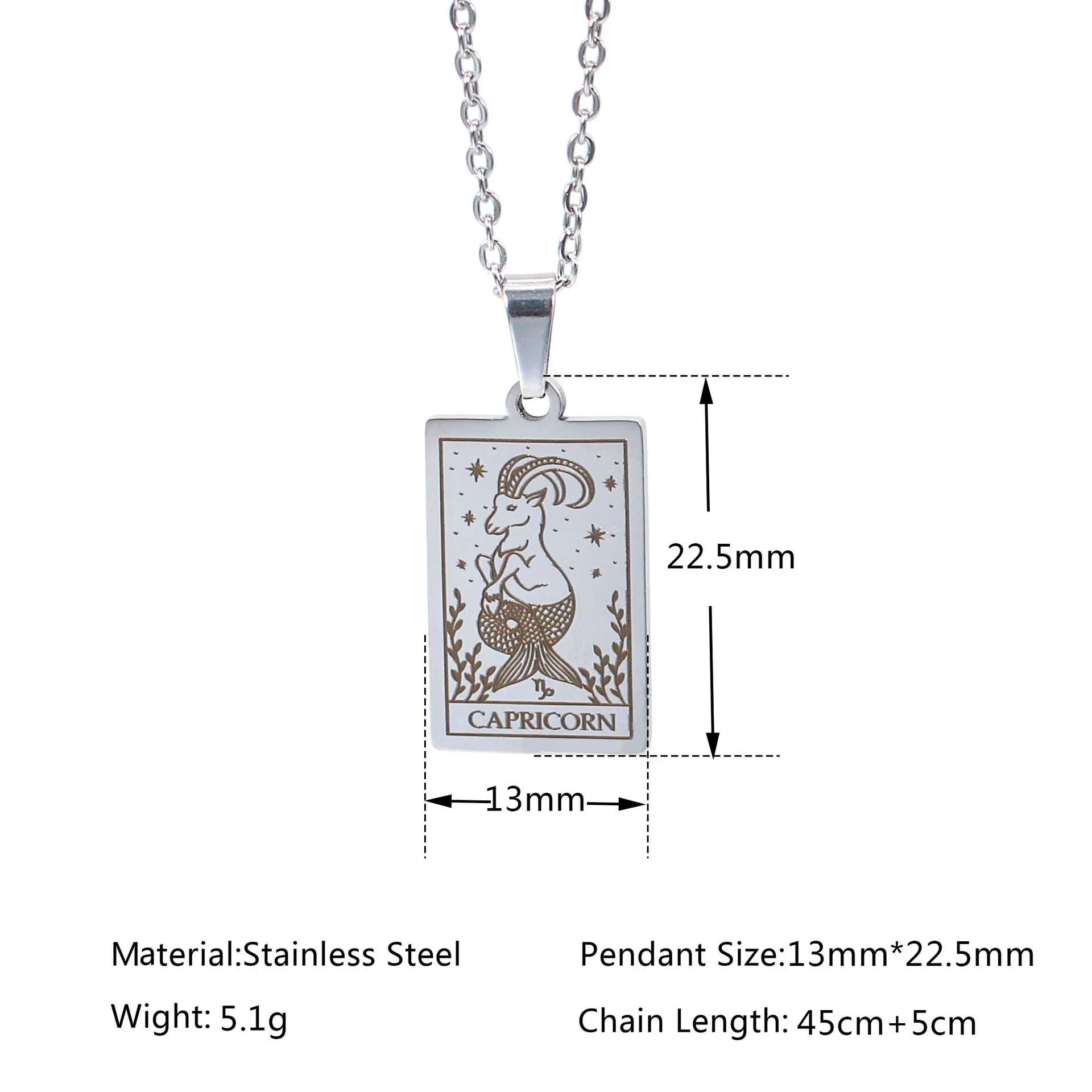 Women jewelry 18k gold plated astrology horoscope tarot card stainless steel pendant 12 zodiac sign necklace