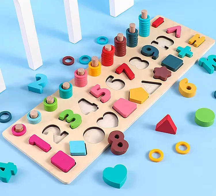 amazon montessori educational wooden number puzzle wooden count numbers math number matching board Toys