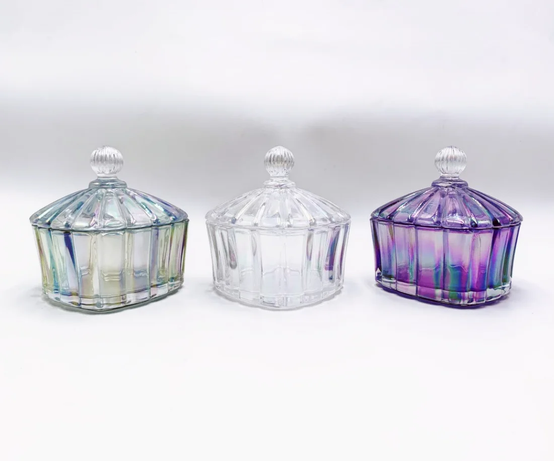 Elegant Heart Shaped Glass Candy Box Ion Plating Colored Glass Candy Jar