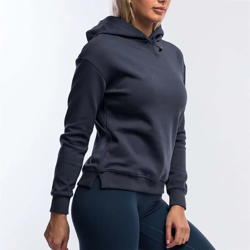 Cotton Fitted Pullover Blank Luxury Street Workout Sports Wear Side Slit Womens Sweatshirts And Hoodies