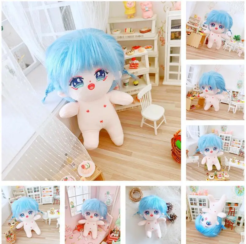 Wholesale 20 cm Grey Silk Hair Chibi Girl Cotton Doll Toy Plushie With Inner Skeleton