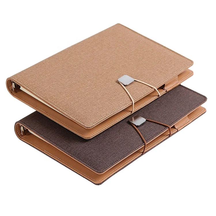 High quality refills A5 6 rings loose leaf binding PU leather journal notebook planer with elastic closer and pen holder