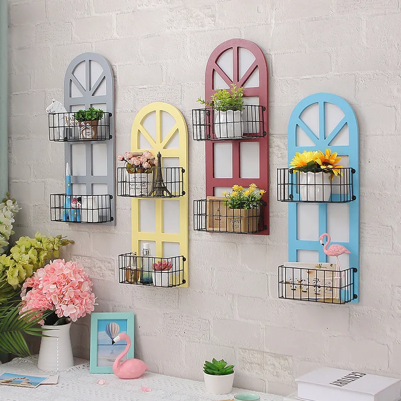 Avoid holing ins retro room metope shelf on the wall to receive flower hanging storage basket to decorate children room