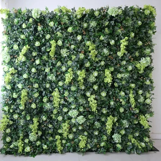 L-GPFW Custom Wedding decor silk flower plant leaves grass walls artificial flowers cloth base roll up faux greenery wall