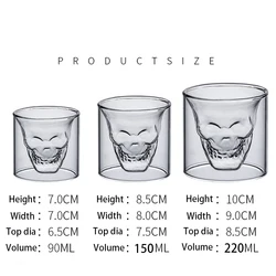 Wholesale Customize 2019skull Skeleton Whisky Glasses Double Wall Bar Wine Glasses Glass Cup Crystal whiskey vodka shot glass