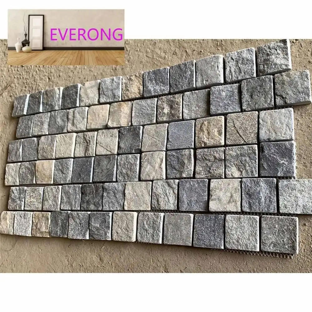 Granite Pavers Driveway Tumbled Cube Natural Stone Mesh Blue Quartzite Cobblestones Mats Sheet Paving Stone Cobblestone