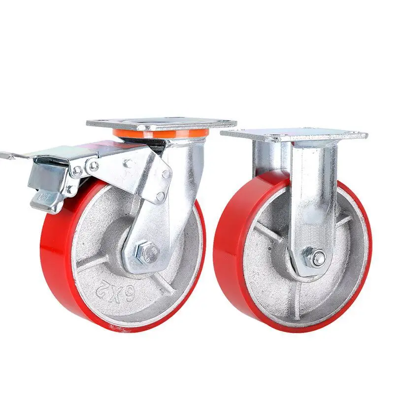 Heavy loading 250 kgs 125mm 5 inch PU Swivel Universal Industrial Heavy Duty Cast Iron Caster Wheels With Brake