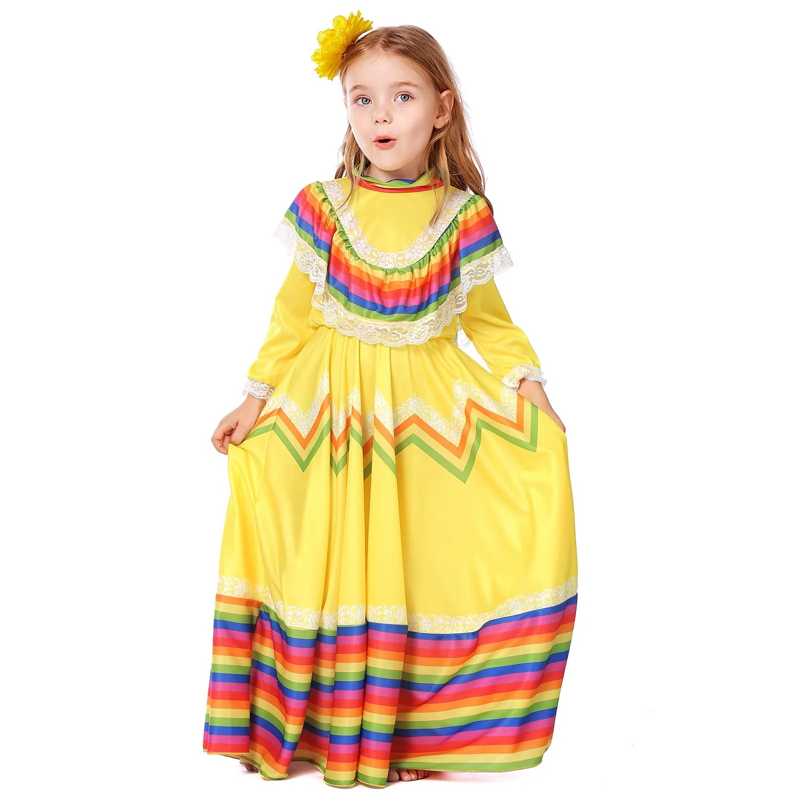 Girls Mexican Traditional Dress National Style Princess Dress Halloween Carnival Birthday Party Dress