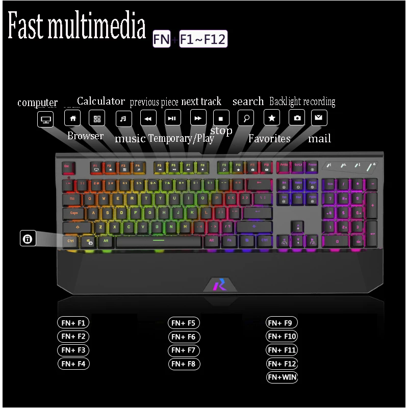 RK956 RGB/Mixed Light Backlit Ergonomic USB Wired Gaming Keyboard Desktop Notebook Keyboard With Side Lights Macro Programming