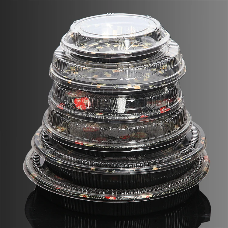 Wholesale Eco-products Renewable Round Plastic Sushi Containers With Lid Customized Take Out Plastic  Sushi Box