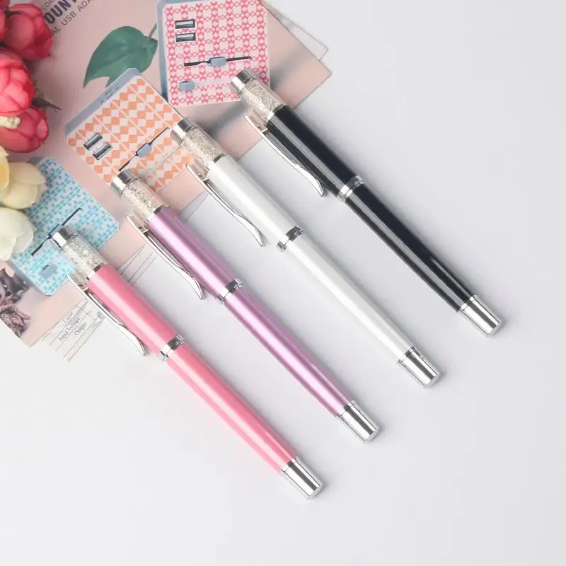 Hot selling metal elegent crystal gel refills ball pen business and wedding gift metal roller pen