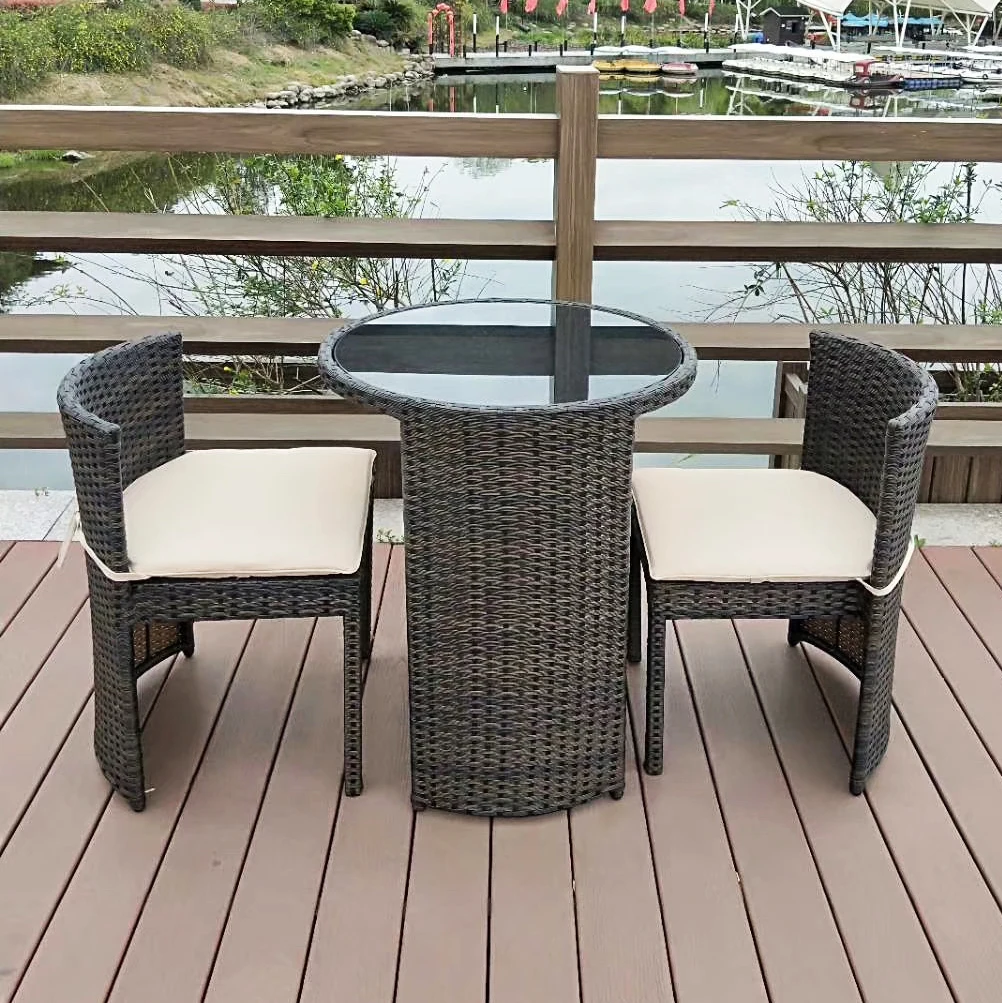 
Space Saving 3 Piece 3pc Outside Wicker PE Poly Rattan Ratan Outdoor Coffee Balcony Deck Garden Patio Bistro Furniture Set 