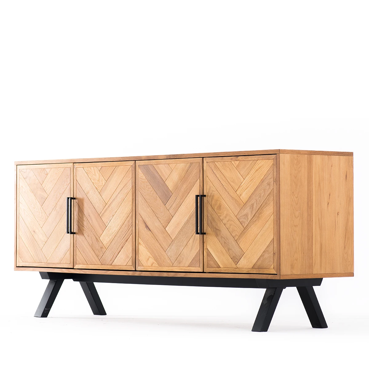 Low Moq Promotion Modern Kitchen Wooden Parquet Cabinet Storage Wood Retro Simple Herringbone Sideboard Oak Furniture