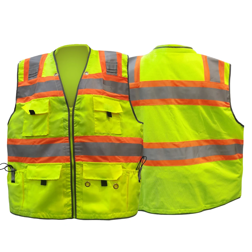 Custom 300D Oxford High Visibility Multi Purpose Vest Jacket Multi-pocket Patchwork Safety Vest With Ipad Bag Reflective Vest