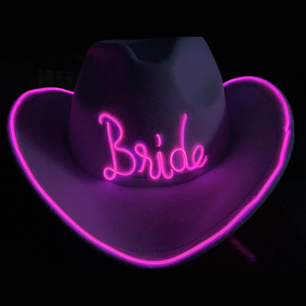 Pafu Cowgirl Led Hat Light up Hat Cowboy Hat For Bachelorette Party Country Wedding Glow in The Dark Decoration