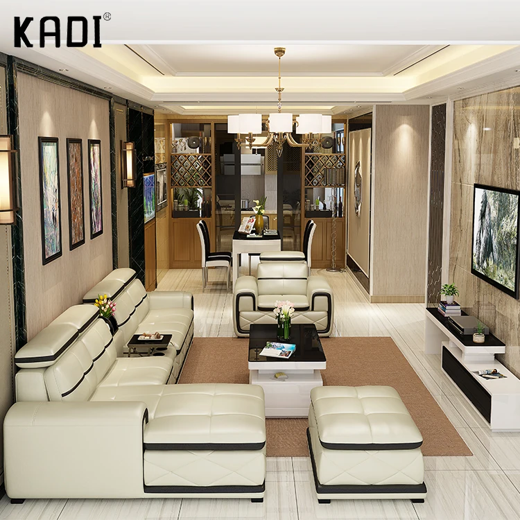 2021 Hot sell modern white leather sofa for living room with Wireless speaker function Italy leather sofa set