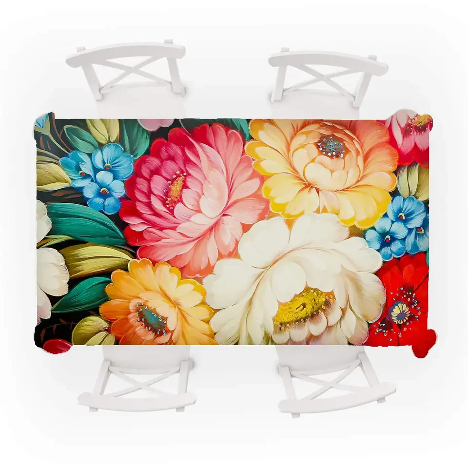 New Wholesale Simple Art Flower Picture Cotton Linen Tablecloth Linen Tea Table Cloth