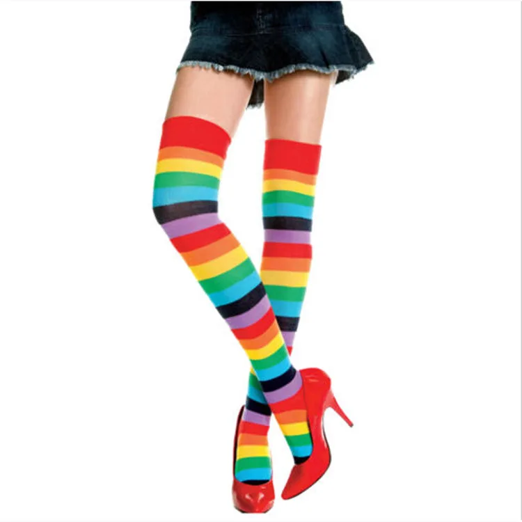 Christmas Party Cos Prom Stockings Rainbow Color Knee Length Striped Socks Rainbowstockings Children