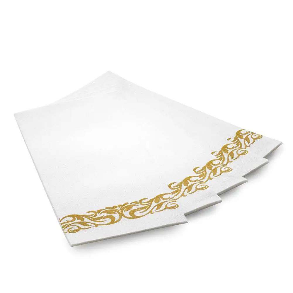 Gold Plastic Plates with Disposable Cutlery, Cups, Napkins Dinnerware sets for Wedding Parties