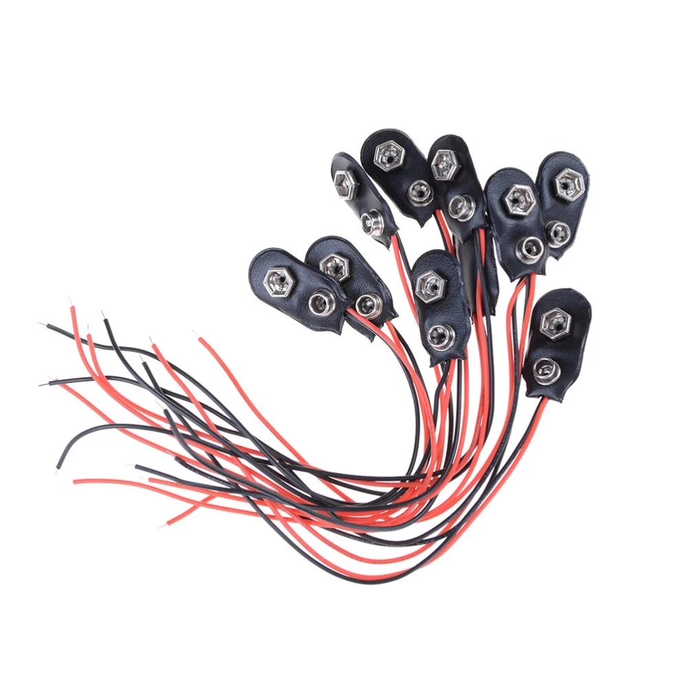I Type 9V Clip-on Battery Connector Faux Leather Shell 2 Wired 9 Volt Battery Clip Connector Battery Holder 10cm Cable